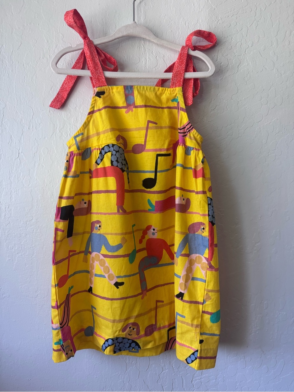 Kids Yellow Music Print Tie-Shoulder Dress